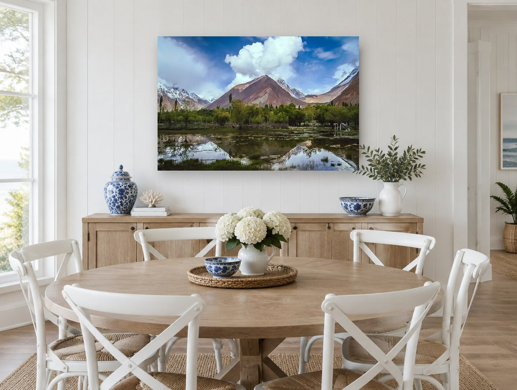 Reflected Ridge Valley landscape canvas print on the wall of a Hamptons dining room