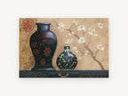 Lacquer Vases and Blossom, floral canvas wall art print, front view
