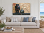 Lacquer Vases and Blossom floral canvas print on the wall of a beach house living room