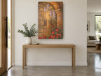 Wisteria Gate Archway floral canvas print on the wall of a entry hall