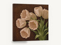 Cream Tulips on Chocolate, cream tulip bouquet floral painting, floral canvas wall art print ready to hang
