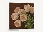 Cream Tulips on Chocolate, cream tulip bouquet floral painting, floral canvas wall art print ready to hang