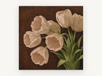 Cream Tulips on Chocolate, floral canvas wall art print, front view