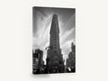 Flatiron Against Wisps, flatiron building black and white photograph, city canvas wall art print ready to hang