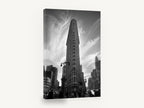 Flatiron Against Wisps, flatiron building black and white photograph, city canvas wall art print ready to hang