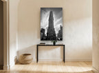 Flatiron Against Wisps city canvas print on the wall of a hallway
