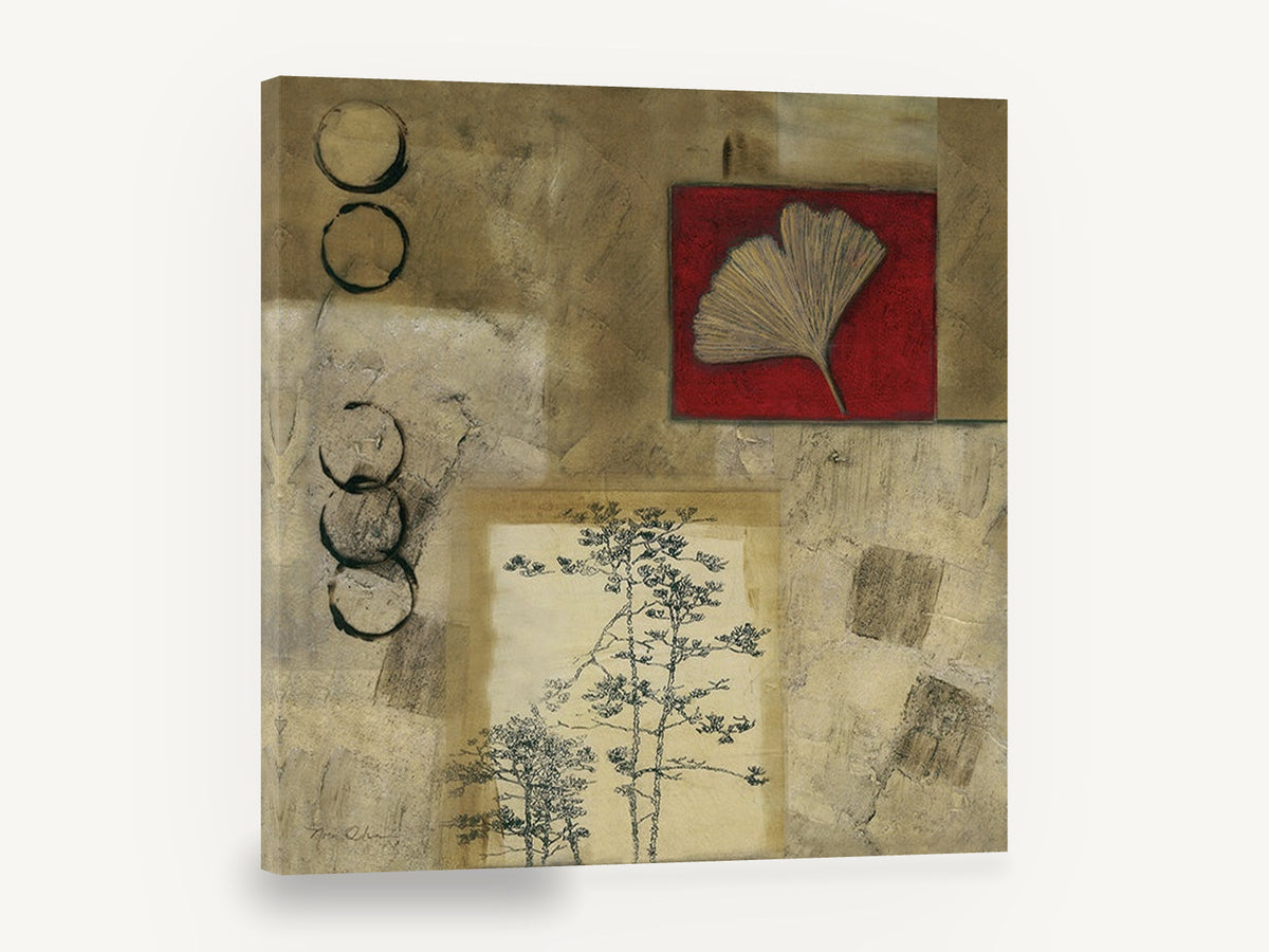Ginkgo and Pine Collage, ginkgo leaf and pine botanical collage, floral canvas wall art print ready to hang