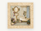Striped Bathroom Retreat, floral canvas wall art print, front view