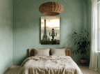 Lamp and Tower at Dusk city canvas print on the wall of a bedroom