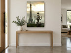 Lamp and Tower at Dusk city canvas print on the wall of a entry hall