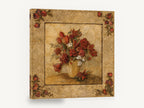 Crimson Bouquet Frame, red roses tulips vintage floral still life, floral canvas wall art print ready to hang