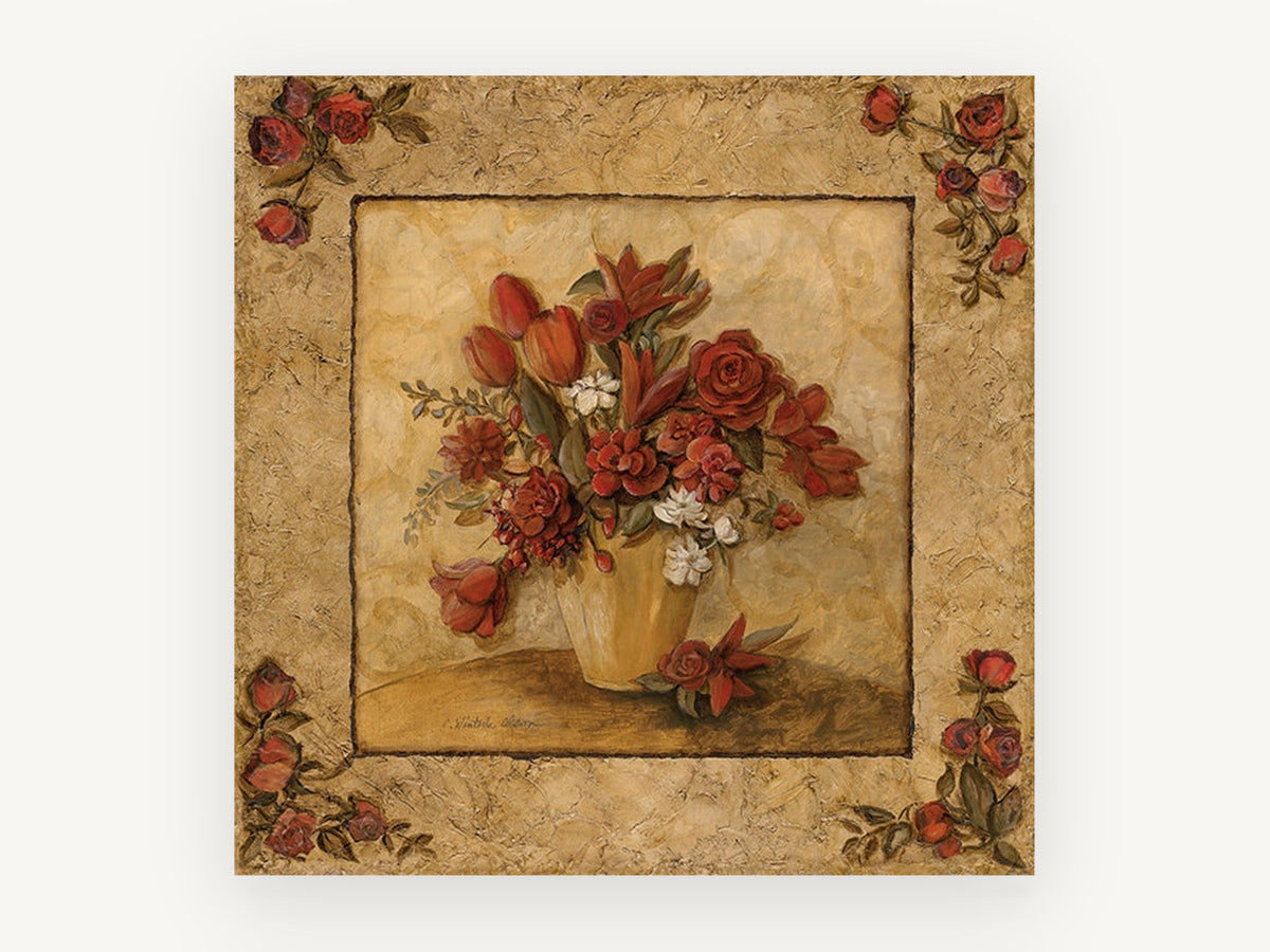 Crimson Bouquet Frame, floral canvas wall art print, front view