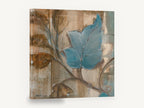 Blue Leaf on Sepia, blue leaf botanical painting brown, floral canvas wall art print ready to hang