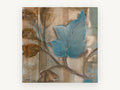 Blue Leaf on Sepia, floral canvas wall art print, front view