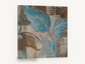 Blue Leaves on Linen, blue leaf botanical contemporary painting, floral canvas wall art print ready to hang