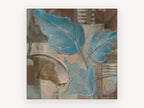Blue Leaves on Linen, floral canvas wall art print, front view