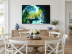 Cave Pool Falls landscape canvas print on the wall of a Hamptons dining room