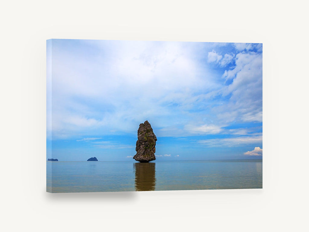 Lone Sea Stack, lone rock stack ocean photograph, coastal canvas wall art print ready to hang