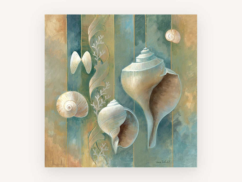 Striped Shell Collection, coastal canvas wall art print, front view