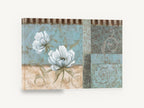 Blue Panel Peonies, white peony blue patchwork panel art, floral canvas wall art print ready to hang