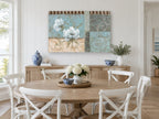 Blue Panel Peonies floral canvas print on the wall of a Hamptons dining room
