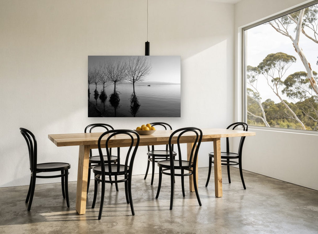 Flooded Willows at Dusk coastal canvas print on the wall of a dining room