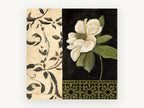 White Magnolia on Black, floral canvas wall art print, front view