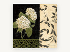 Hydrangea on Black Damask, floral canvas wall art print, front view