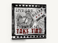 Live Life Take Two, vintage cinema film strip quote, stretched canvas wall art print ready to hang