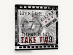 Live Life Take Two, vintage cinema film strip quote, stretched canvas wall art print ready to hang