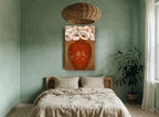 Red Vase White Poppies floral canvas print on the wall of a bedroom
