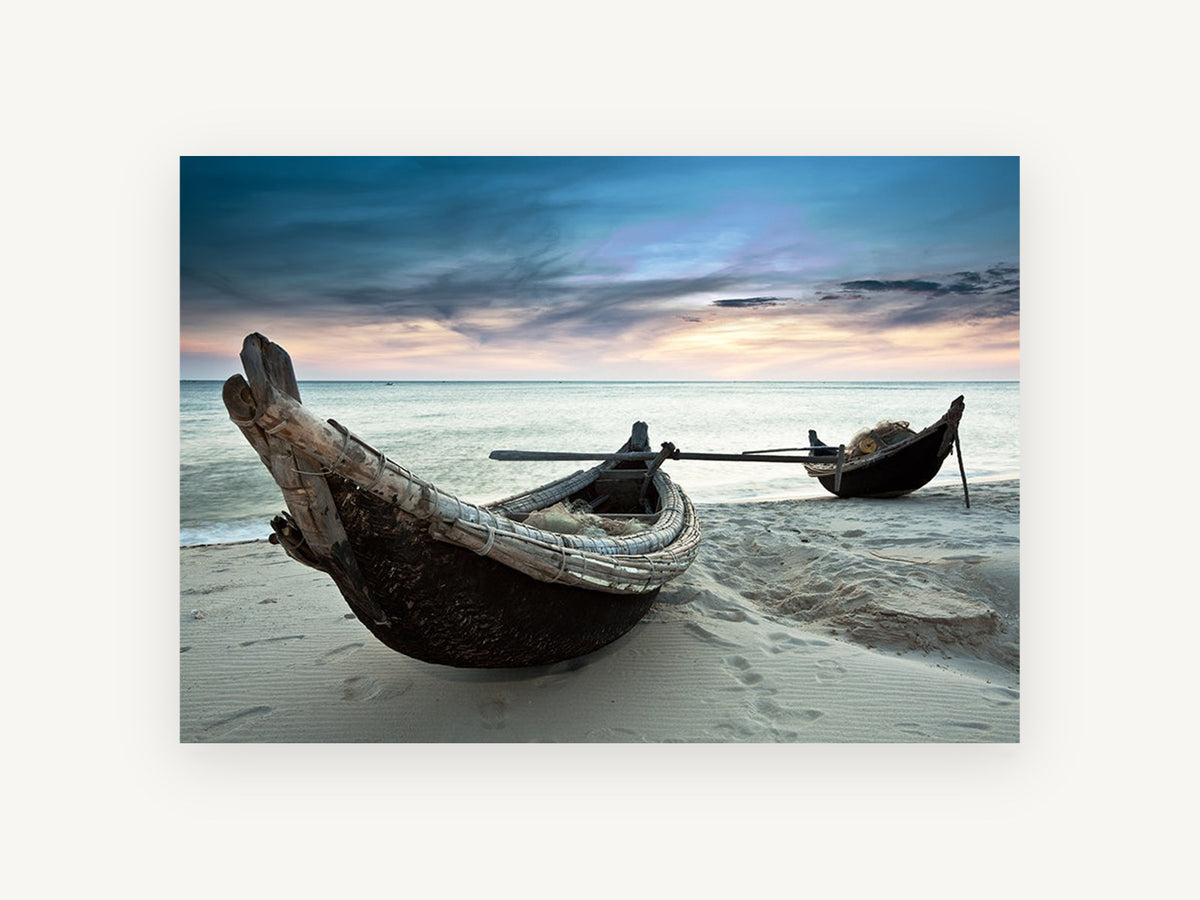 Dusk Beside the Fishing Boats, coastal canvas wall art print, front view