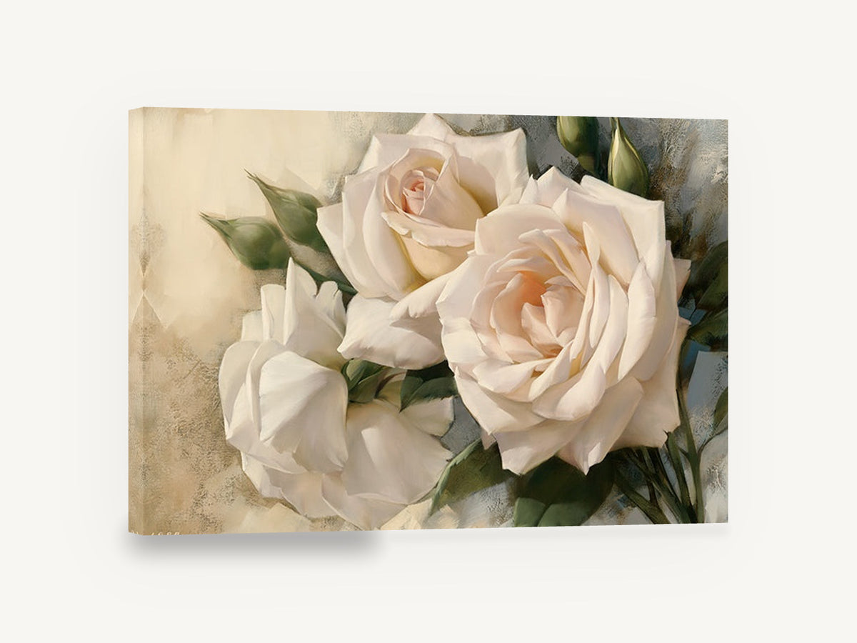 Cream Rose Trio, cream white roses floral painting, floral canvas wall art print ready to hang