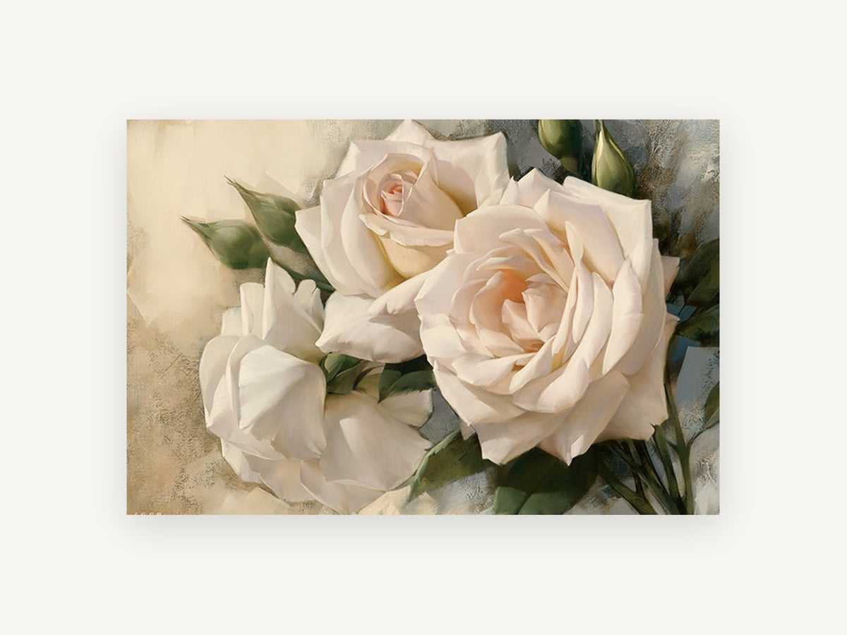 Cream Rose Trio, floral canvas wall art print, front view