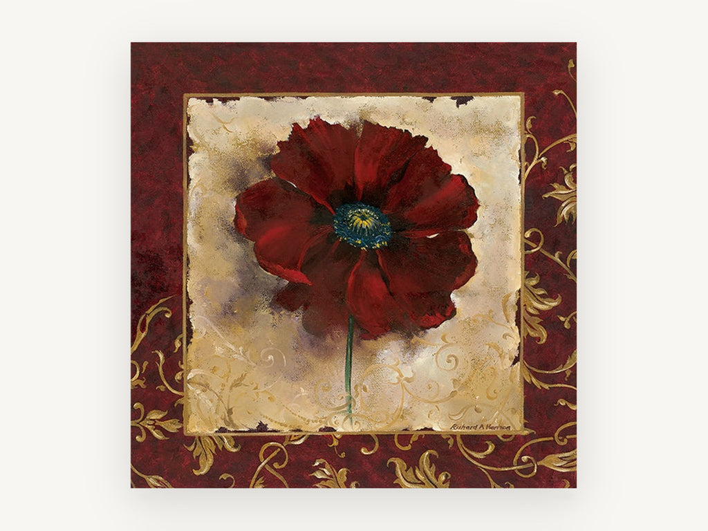 Crimson Poppy Gilded Frame, floral canvas wall art print, front view