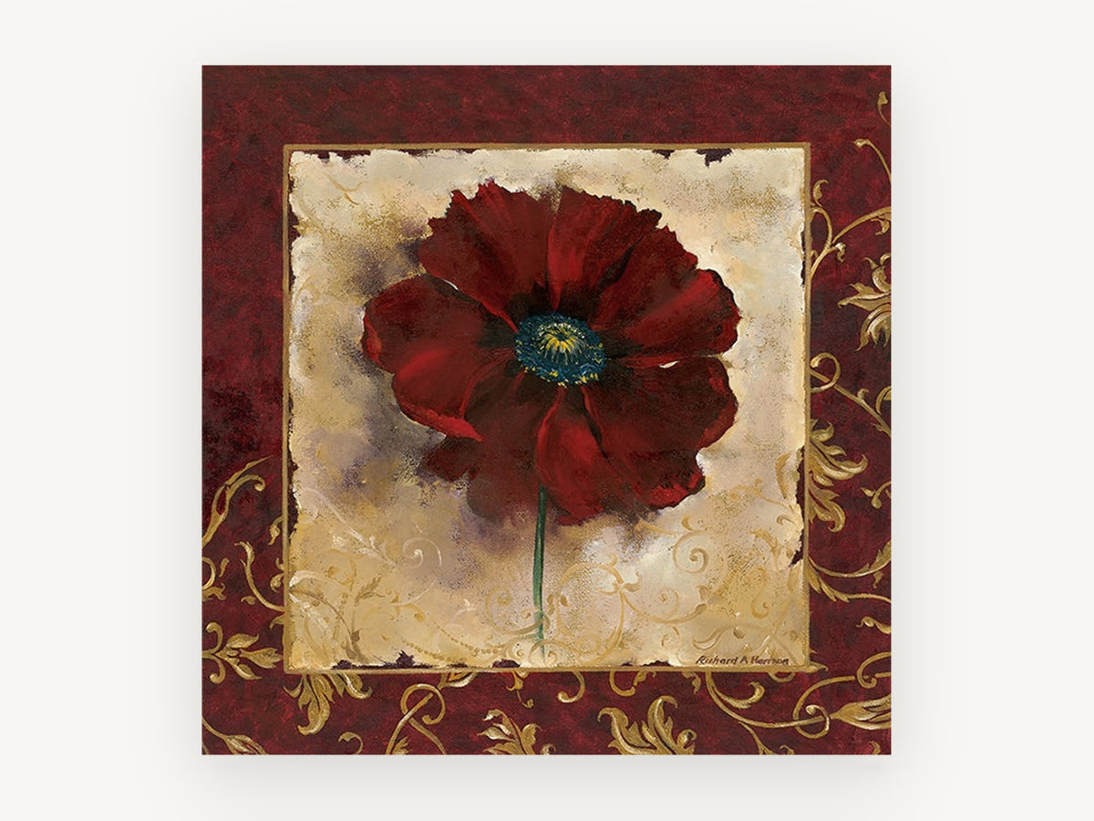 Crimson Poppy Gilded Frame, floral canvas wall art print, front view