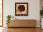 Crimson Poppy Gilded Frame floral canvas print on the wall of a living room above a sideboard