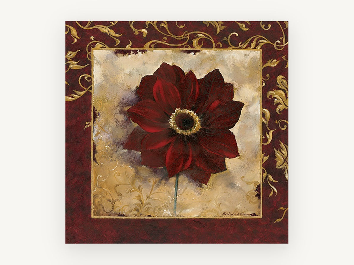 Crimson Bloom Gilded Frame, floral canvas wall art print, front view