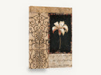 Lily on Black Scrollwork, white lily scrollwork collage, floral canvas wall art print ready to hang