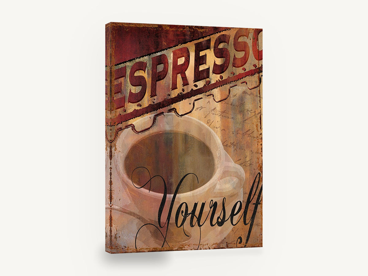 Espresso Yourself Sign, espresso cup typography coffee sign, kitchen canvas wall art print ready to hang