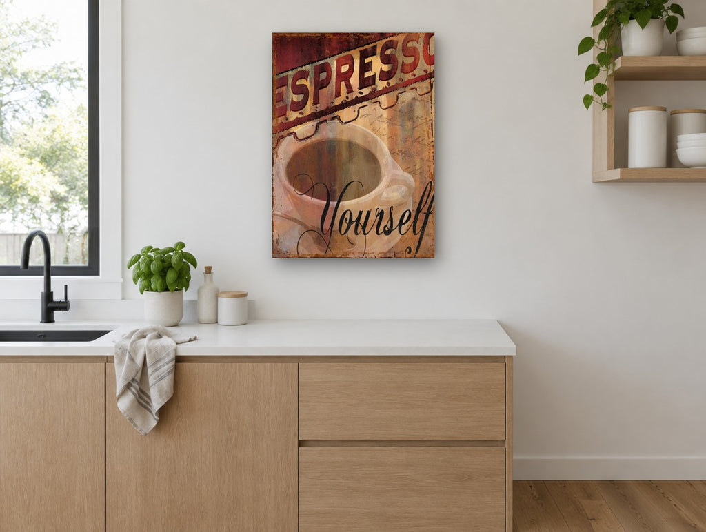 Espresso Yourself Sign kitchen canvas print on the wall of a kitchen