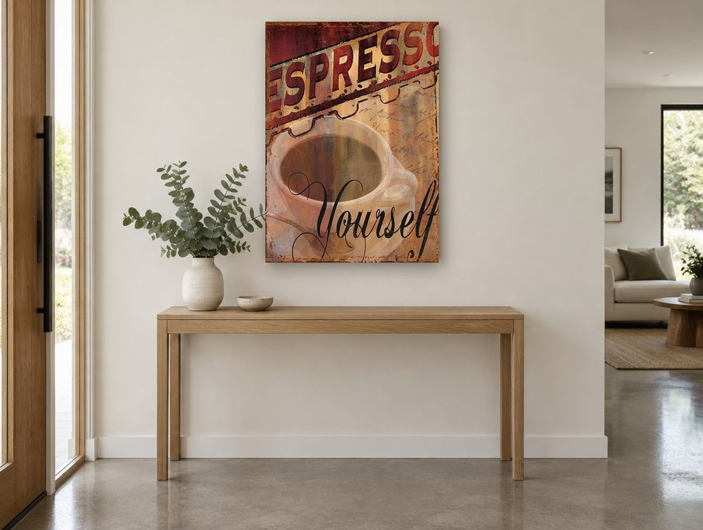 Espresso Yourself Sign kitchen canvas print on the wall of a entry hall
