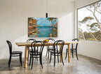 Harbour Cafe Afternoon coastal canvas print on the wall of a dining room