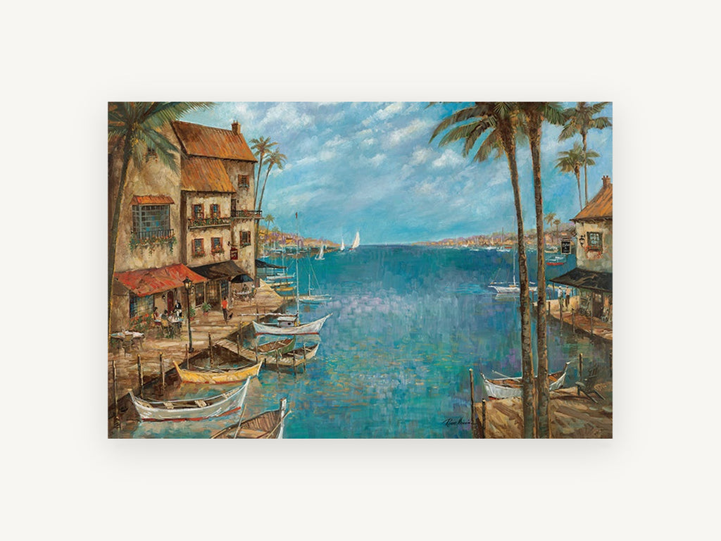 Harbour Cafe Afternoon, coastal canvas wall art print, front view