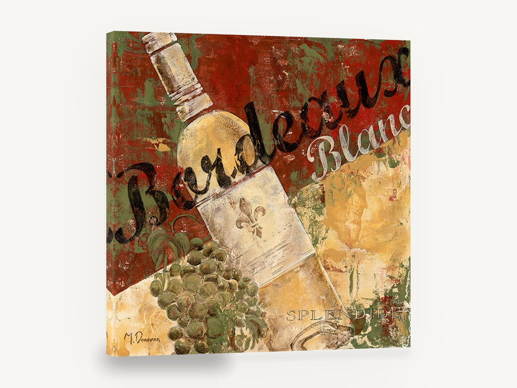 Bordeaux Blanc Cellar, bordeaux blanc wine bottle grapes, kitchen canvas wall art print ready to hang