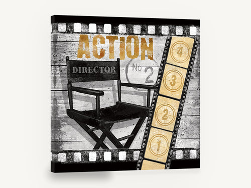 Action Director's Chair, vintage movie director's chair film poster, stretched canvas wall art print ready to hang