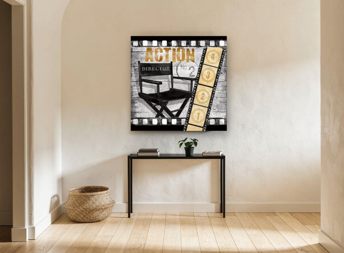 Action Director's Chair vintage canvas print on the wall of a hallway