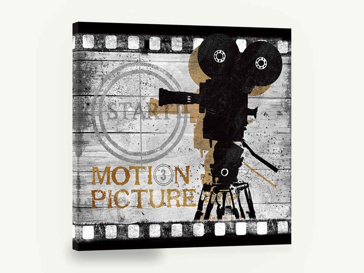 Motion Picture Camera, vintage movie camera film poster, stretched canvas wall art print ready to hang