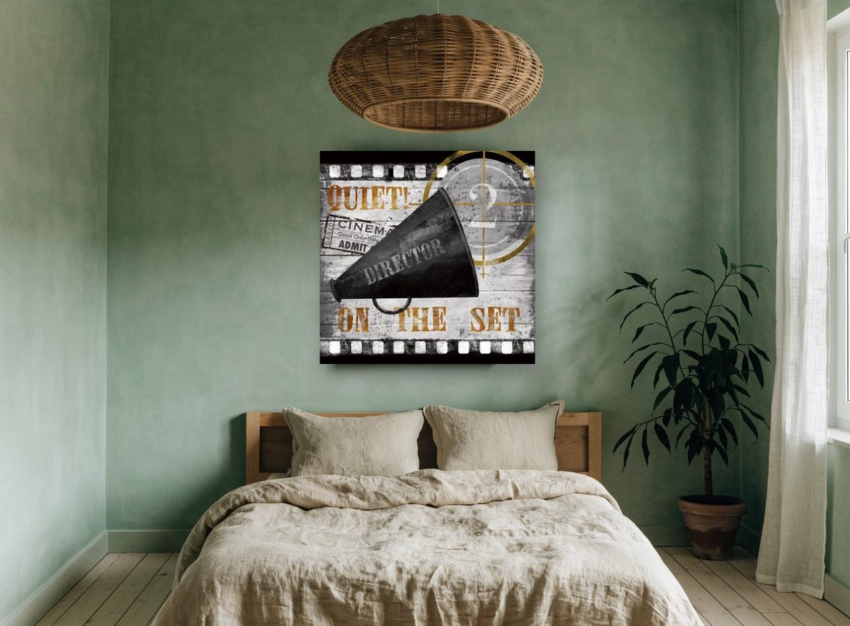 Quiet On The Set vintage canvas print on the wall of a bedroom