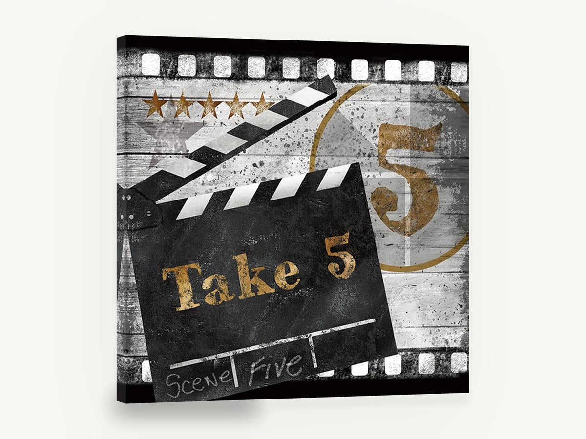 Take 5 Clapperboard, retro movie clapperboard film, stretched canvas wall art print ready to hang